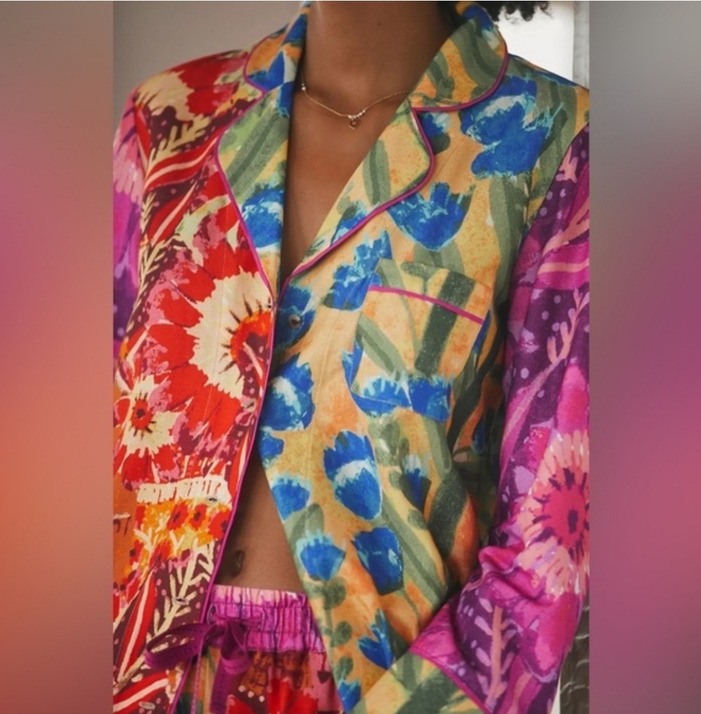 Anthropologie Roeqiya Fris Garden Bloom Pajama Top Colorful Large Petite NWOT - Picture 3 of 14